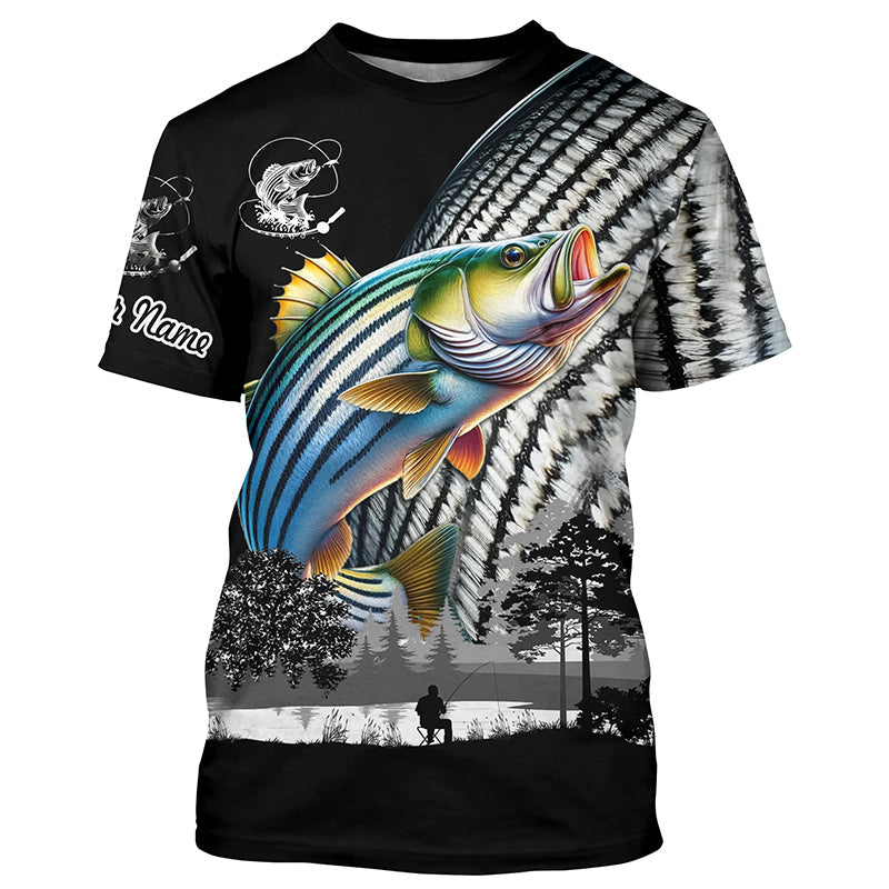 Striped Bass fishing scales white black Customize UV protection long sleeves fishing NQS1945
