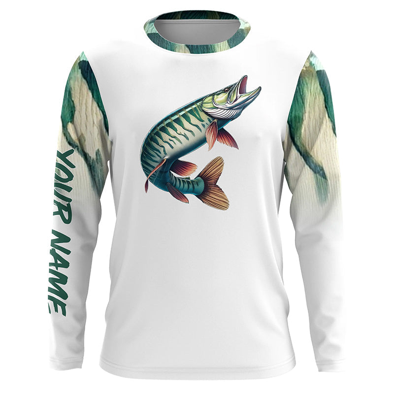 Musky ( Muskie) Fishing Green Scales Custom long sleeve Fishing, personalized fishing apparel NQS580