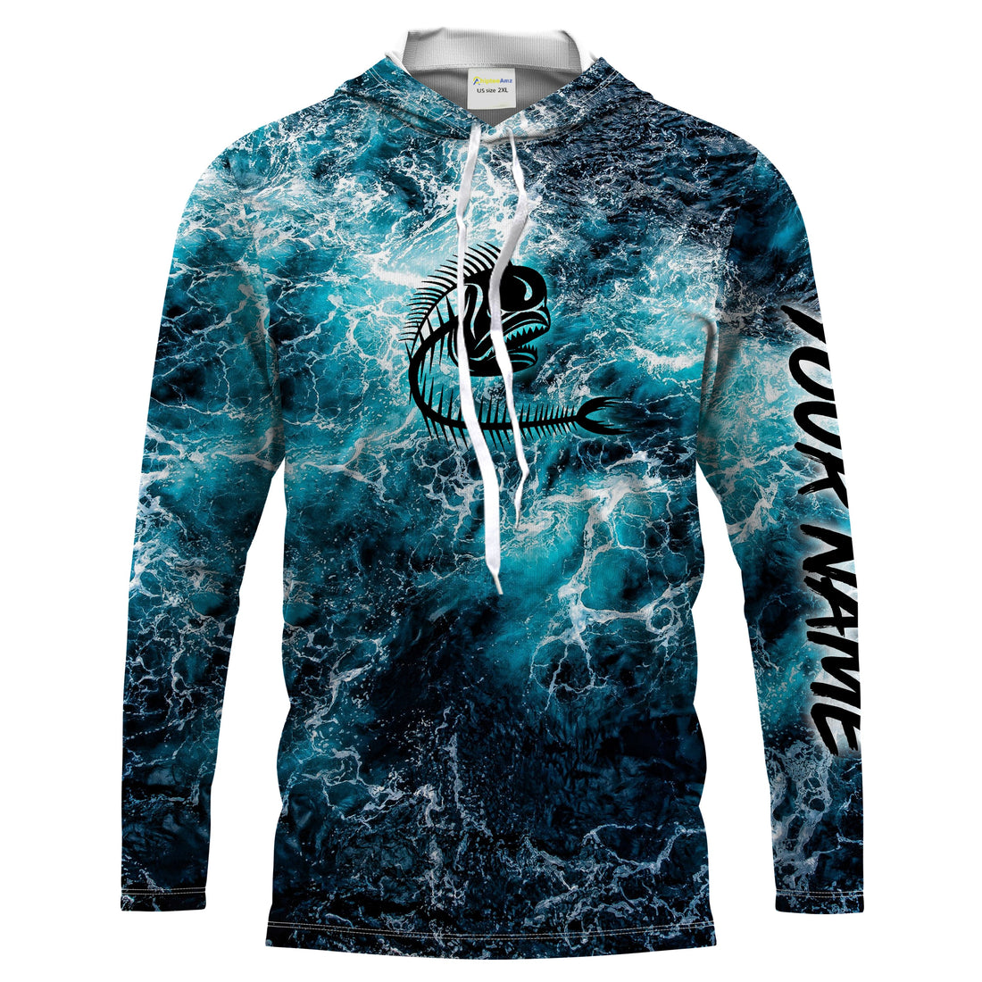 Custom blue ocean Mahi mahi fish bone Saltwater Long sleeves Sea wave camo Fishing NQS2097