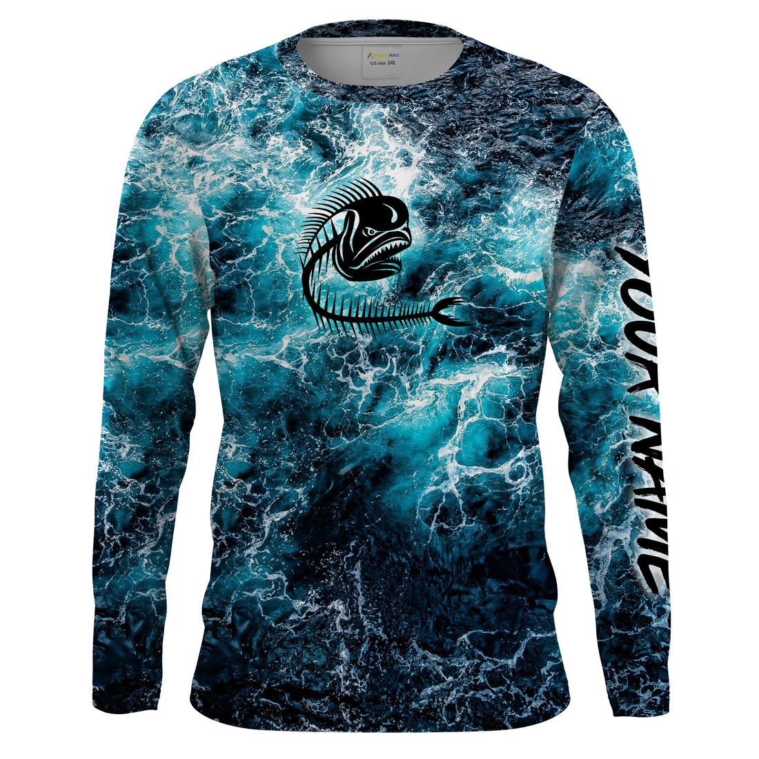 Custom blue ocean Mahi mahi fish bone Saltwater Long sleeves Sea wave camo Fishing NQS2097