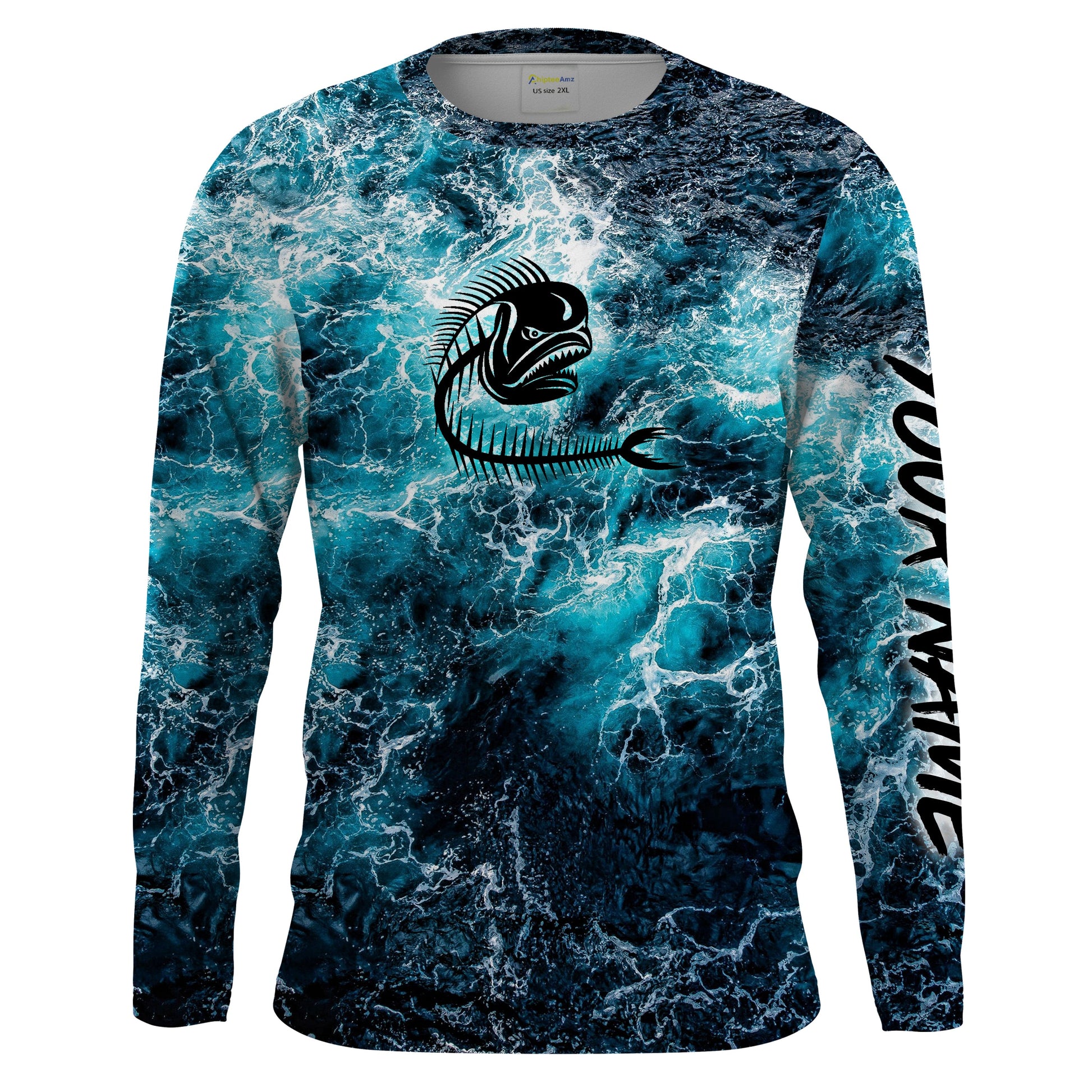 Custom blue ocean Mahi mahi fish bone Saltwater Long sleeves Sea wave camo Fishing NQS2097