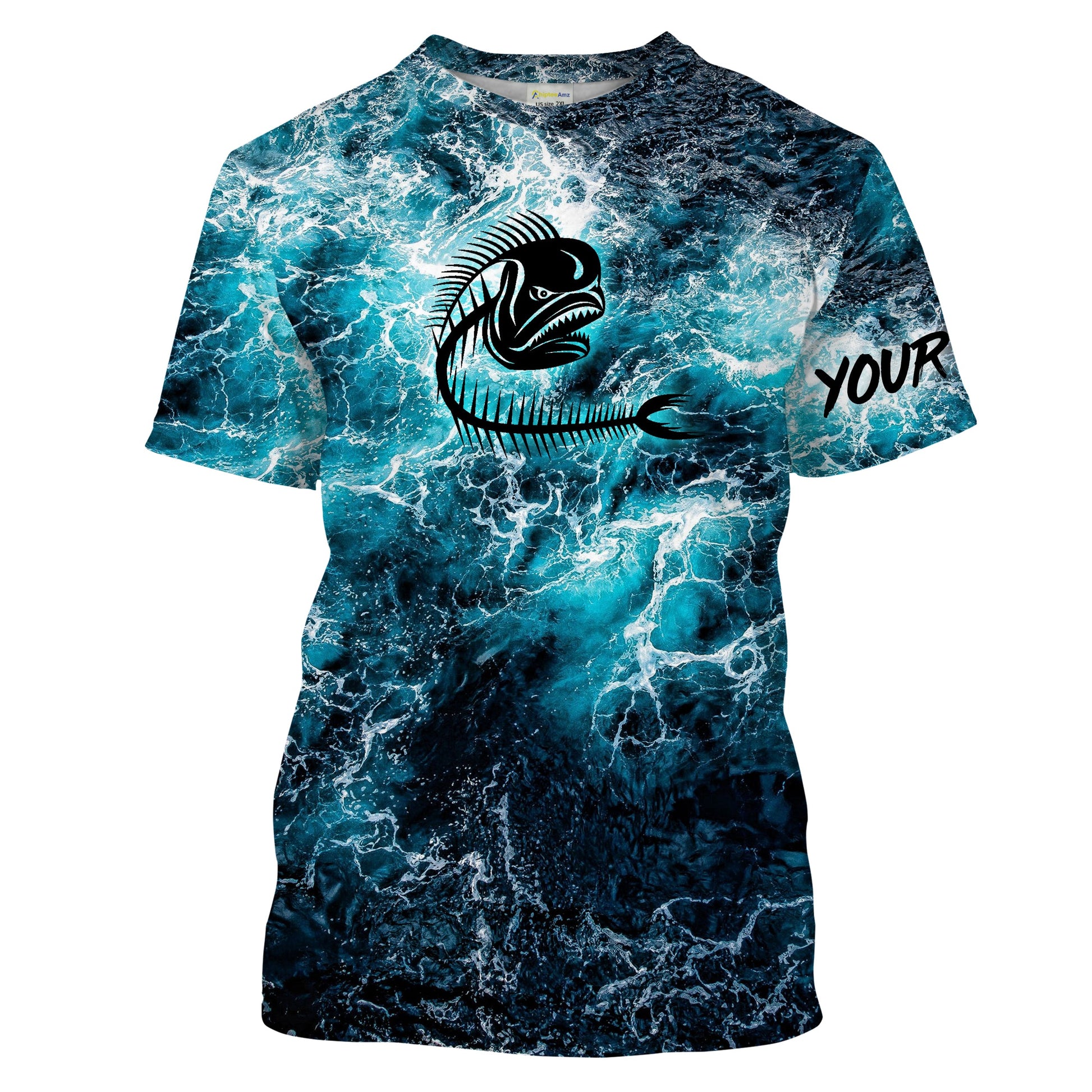 Custom blue ocean Mahi mahi fish bone Saltwater Long sleeves Sea wave camo Fishing NQS2097
