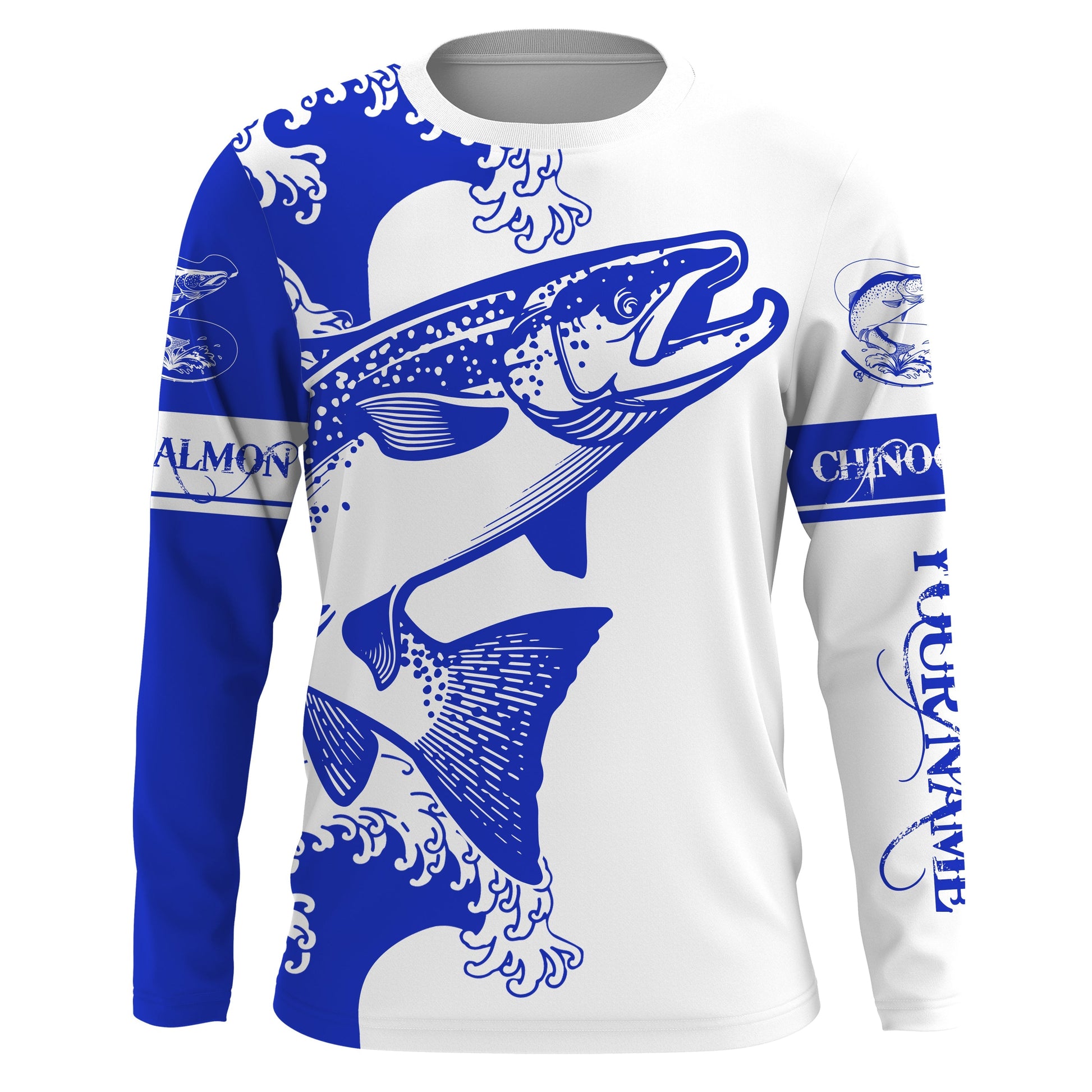 Personalized King salmon fishing tattoo, salmon Long Sleeve Fishing tournament | Blue NQS3737