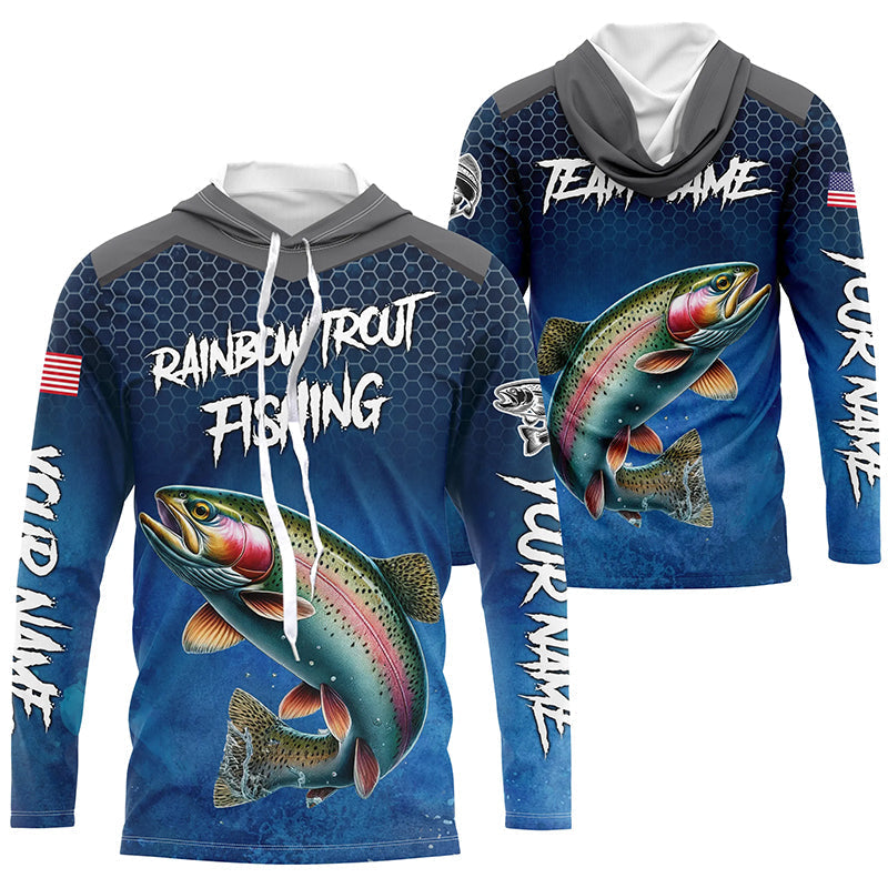 Blue camo Rainbow trout fishing Custom performance long sleeve team Trout fishing tournament NQS8237