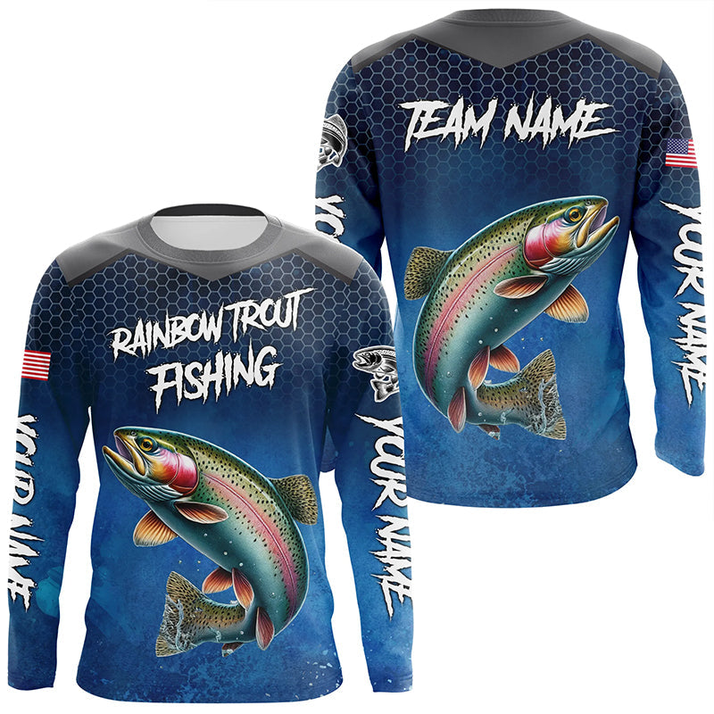 Blue camo Rainbow trout fishing Custom performance long sleeve team Trout fishing tournament NQS8237