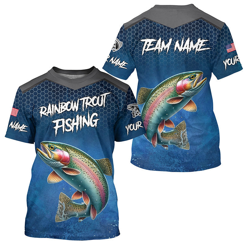 Blue camo Rainbow trout fishing Custom performance long sleeve team Trout fishing tournament NQS8237