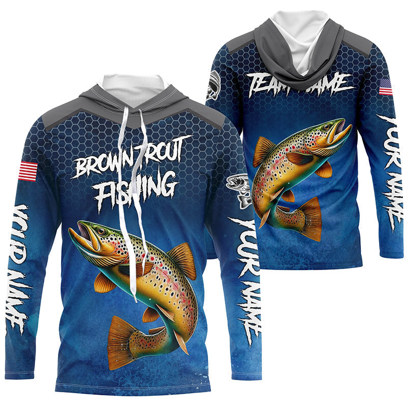Blue camo Brown trout fishing Custom performance long sleeve team Trout fishing tournament NQS8238