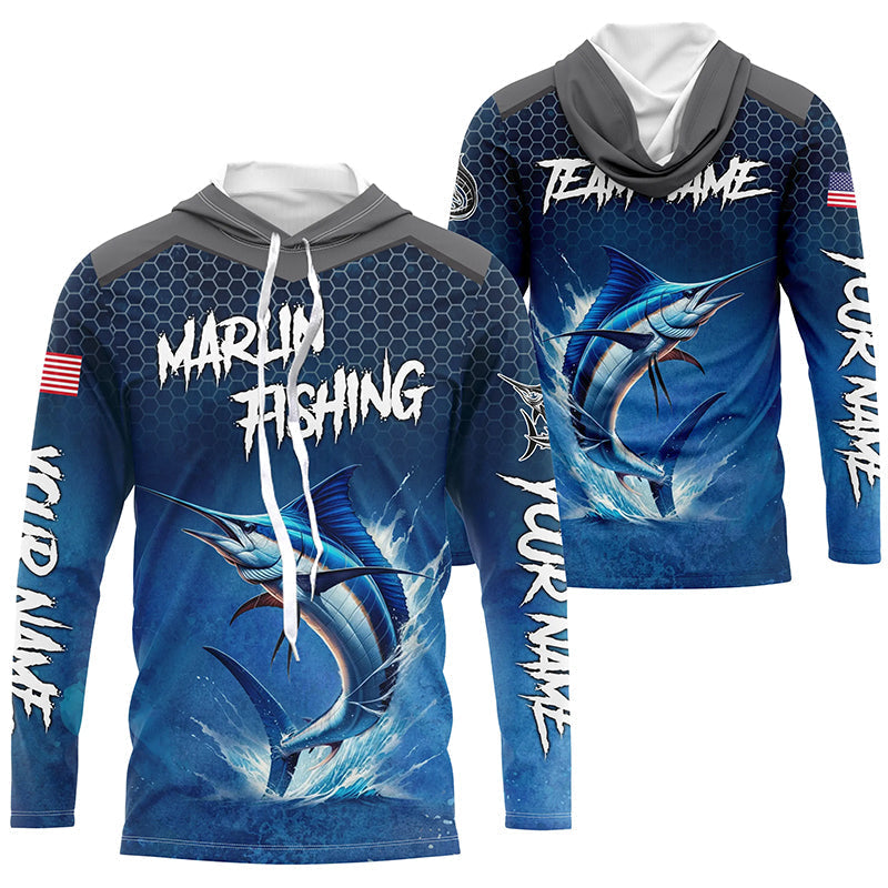 Blue camo Marlin fishing Custom performance long sleeve team Marlin fishing tournament NQS8239