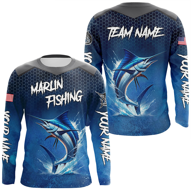 Blue camo Marlin fishing Custom performance long sleeve team Marlin fishing tournament NQS8239