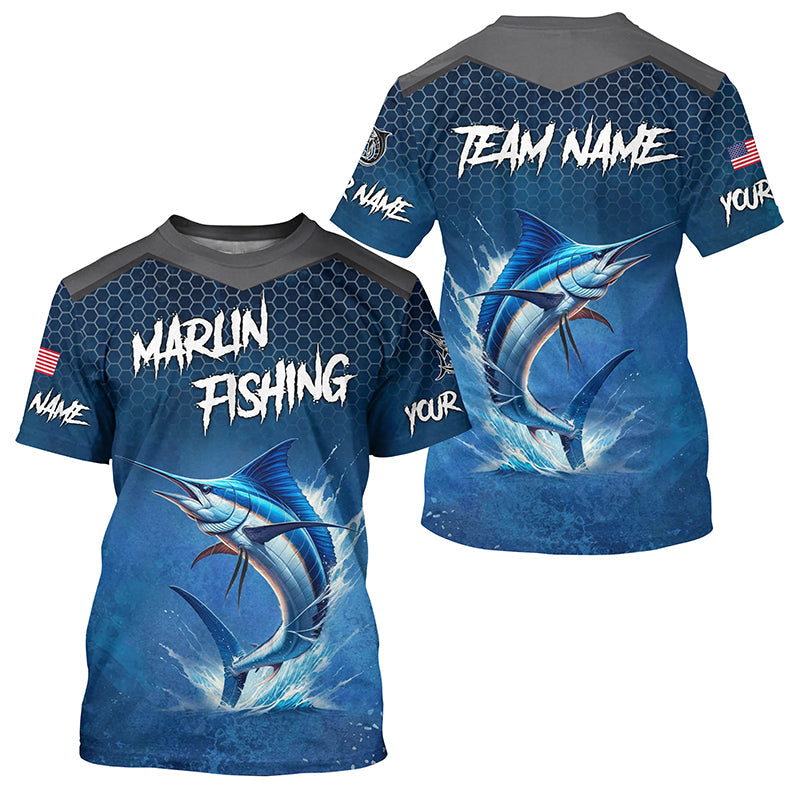 Blue camo Marlin fishing Custom performance long sleeve team Marlin fishing tournament NQS8239