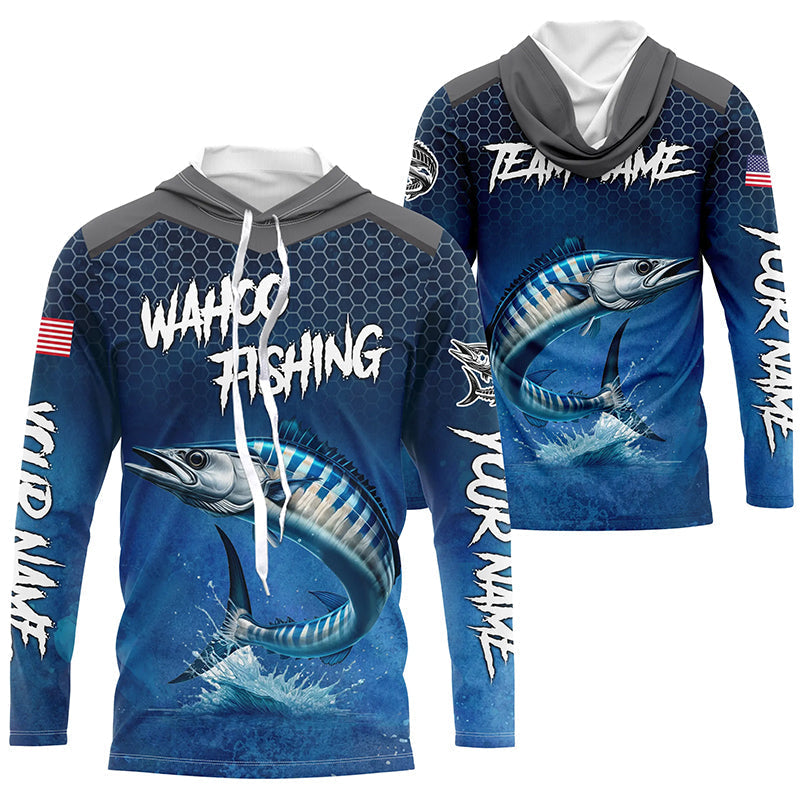 Blue camo Wahoo fishing Custom performance long sleeve team Wahoo fishing tournament NQS8240