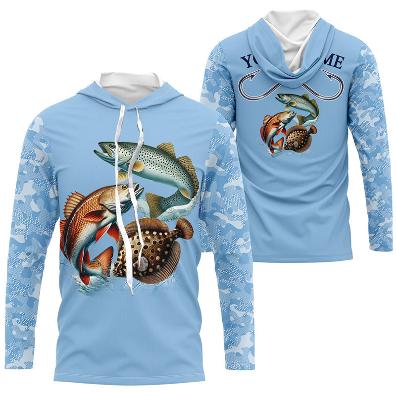 Texas slam redfish, speckled trout, flounder Texas fishing blue camo Custom performance fishing NQS2621
