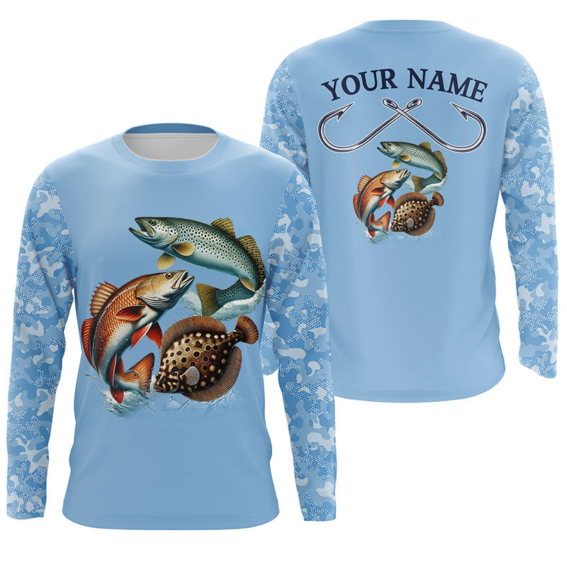 Texas slam redfish, speckled trout, flounder Texas fishing blue camo Custom performance fishing NQS2621