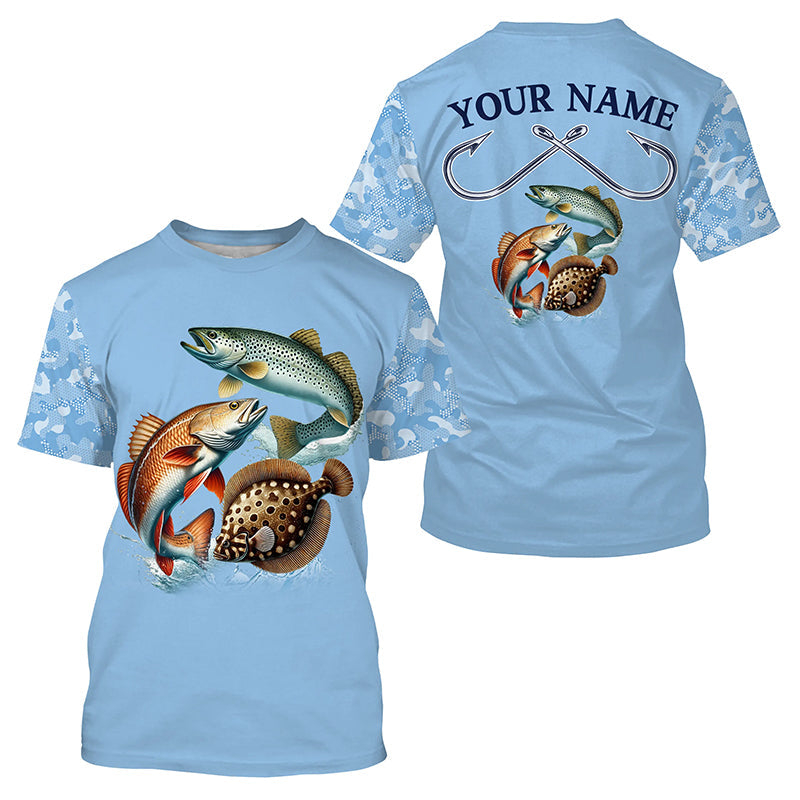 Texas slam redfish, speckled trout, flounder Texas fishing blue camo Custom performance fishing NQS2621