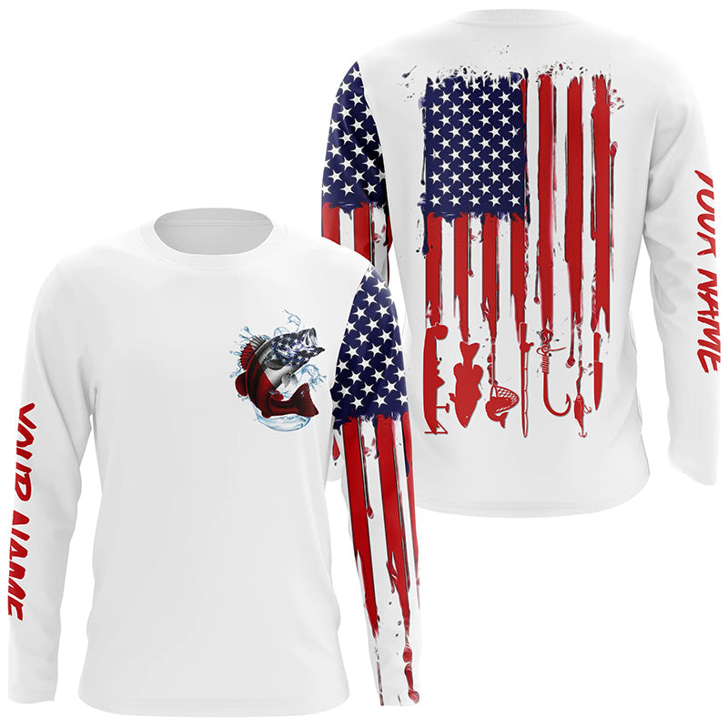 American flag Largemouth Bass fishing personalized patriotic UV Protection Fishing for NQS5457