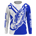 Largemouth bass fishing tattoo fish on Custom Name performance long sleeve fishing | Blue NQS3746