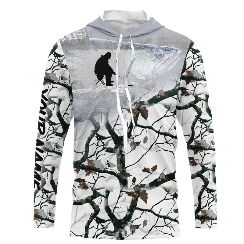 Ice fishing walleye winter camo Custom fishing Performance Long Sleeve Fishing Apparel NQS2498