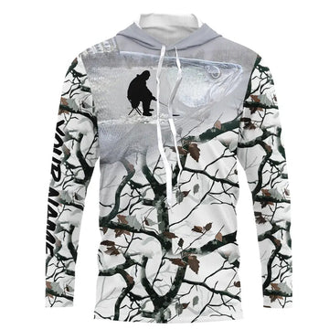 Ice fishing walleye winter camo Custom fishing Performance Long Sleeve Fishing Apparel NQS2498