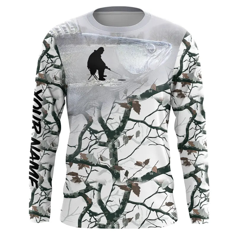 Ice fishing walleye winter camo Custom fishing Performance Long Sleeve Fishing Apparel NQS2498
