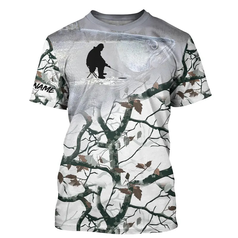 Ice fishing walleye winter camo Custom fishing Performance Long Sleeve Fishing Apparel NQS2498