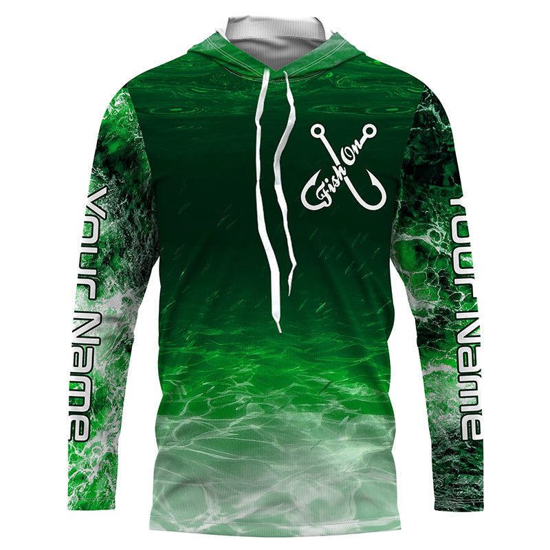 Fish on green sea water camo Custom Name performance long sleeve fishing uv protection NQS7039