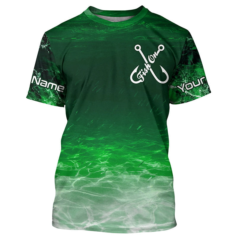 Fish on green sea water camo Custom Name performance long sleeve fishing uv protection NQS7039
