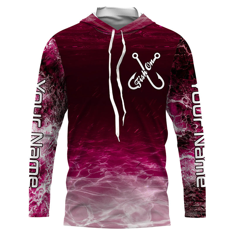 Fish on pink sea water camo Custom Name performance long sleeve fishing uv protection NQS7040