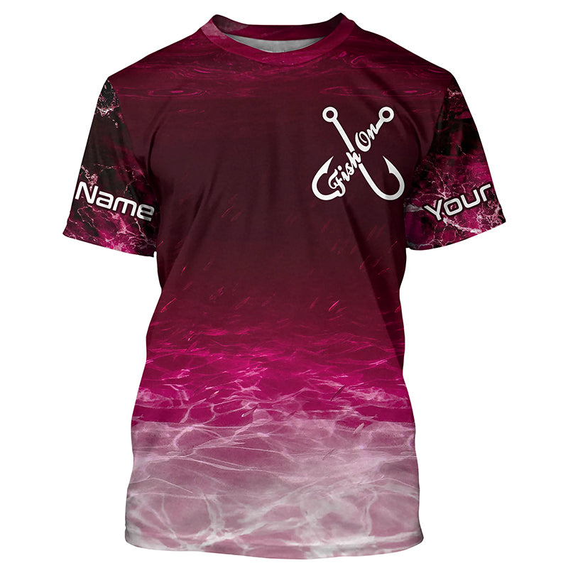 Fish on pink sea water camo Custom Name performance long sleeve fishing uv protection NQS7040