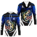 Largemouth Bass fishing American Flag Custom patriotic long sleeve team Bass fishing | Blue NQS9529
