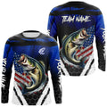 Largemouth Bass fishing American Flag Custom patriotic long sleeve team Bass fishing | Blue NQS9529