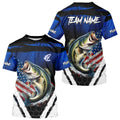 Largemouth Bass fishing American Flag Custom patriotic long sleeve team Bass fishing | Blue NQS9529