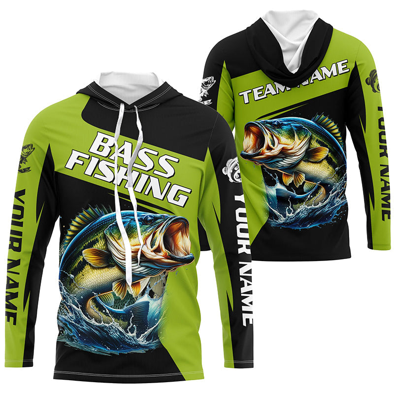 Black Green Bass fishing Custom Long Sleeve Tournament Fishing, Performance Bass Fishing NQS7475