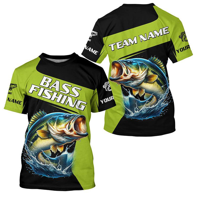 Black Green Bass fishing Custom Long Sleeve Tournament Fishing, Performance Bass Fishing NQS7475