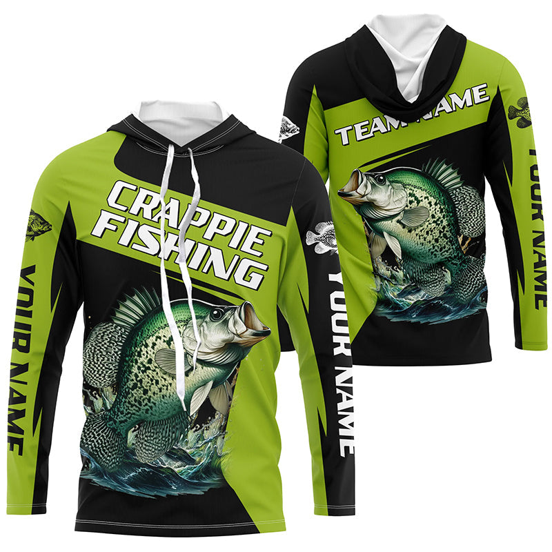 Black Green Crappie fishing Custom Long Sleeve Tournament Fishing, Crappie Fishing NQS7476