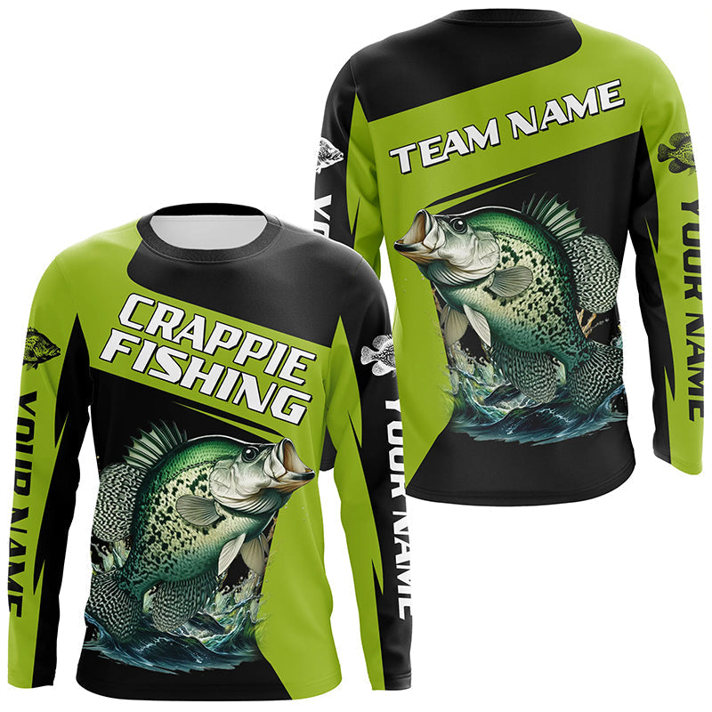 Black Green Crappie fishing Custom Long Sleeve Tournament Fishing, Crappie Fishing NQS7476