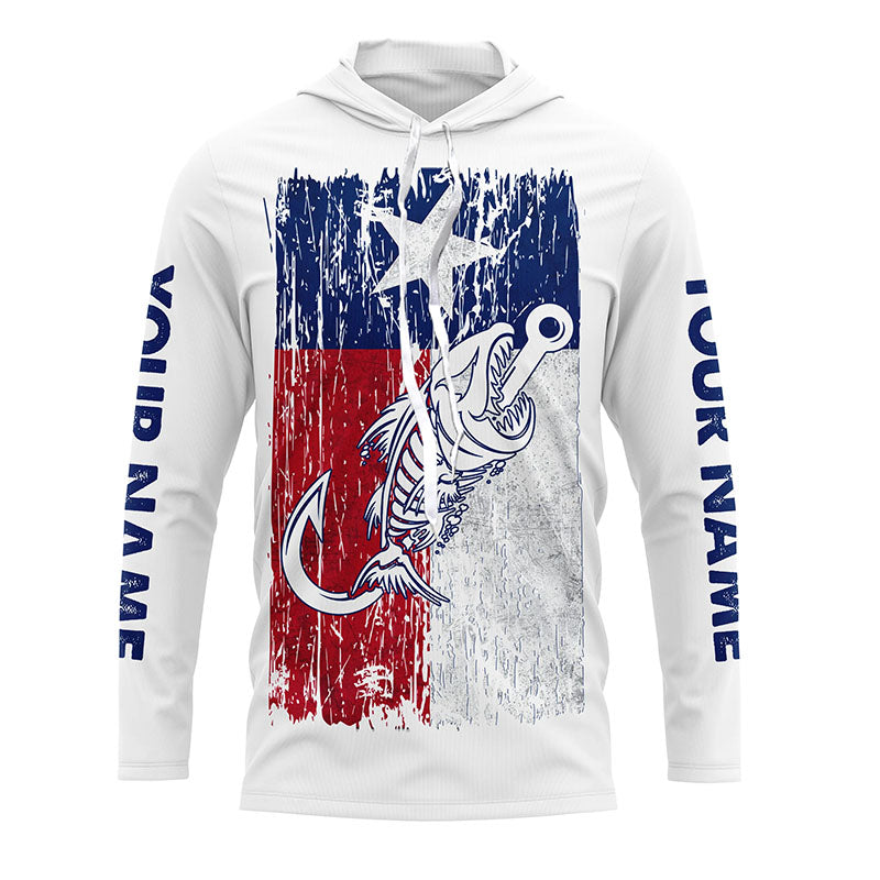 Texas flag fishing Fish hook skull Custom patriotic long sleeve sun protection fishing NQS5944