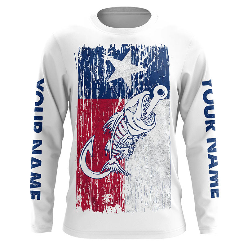 Texas flag fishing Fish hook skull Custom patriotic long sleeve sun protection fishing NQS5944