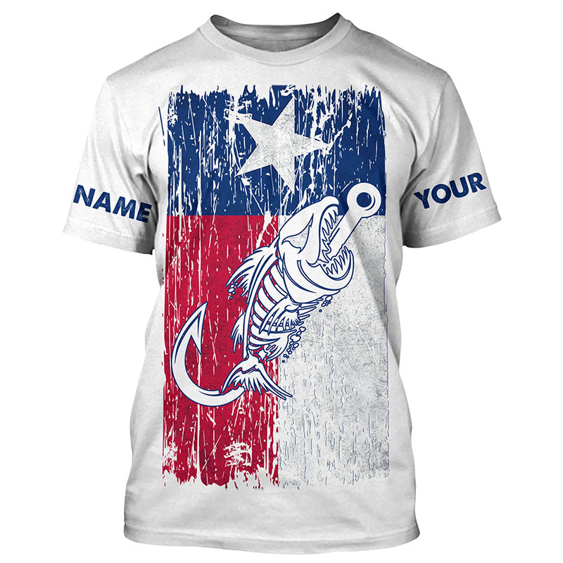 Texas flag fishing Fish hook skull Custom patriotic long sleeve sun protection fishing NQS5944