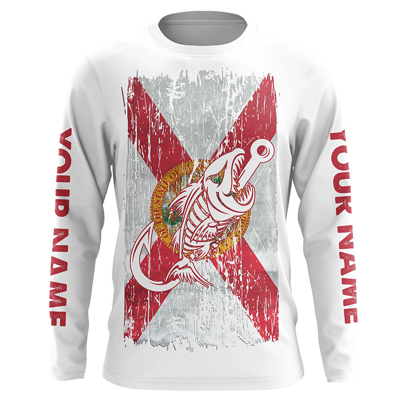 Florida flag fishing Fish hook skull Custom patriotic long sleeve sun protection fishing NQS5945