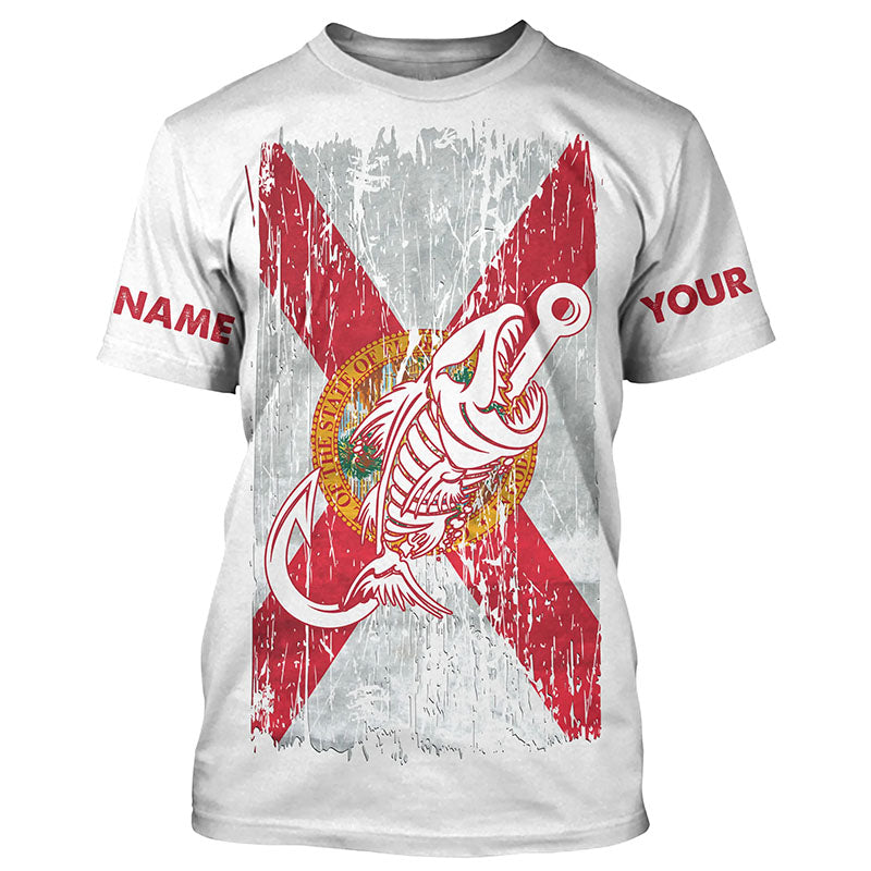 Florida flag fishing Fish hook skull Custom patriotic long sleeve sun protection fishing NQS5945