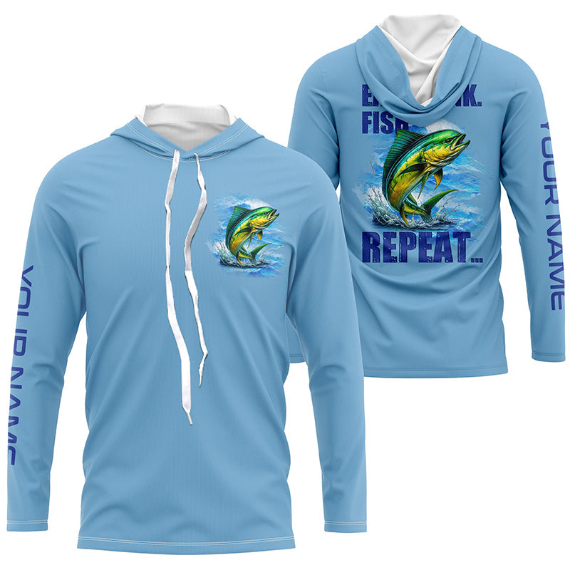 Mahi mahi (Dorado) Fishing Custom Long Sleeve Performance Fishing Eat Drink Fish Repeat | Blue NQS6610