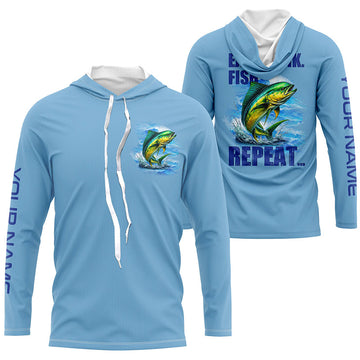 Mahi mahi (Dorado) Fishing Custom Long Sleeve Performance Fishing Eat Drink Fish Repeat | Blue NQS6610