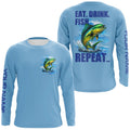 Mahi mahi (Dorado) Fishing Custom Long Sleeve Performance Fishing Eat Drink Fish Repeat | Blue NQS6610