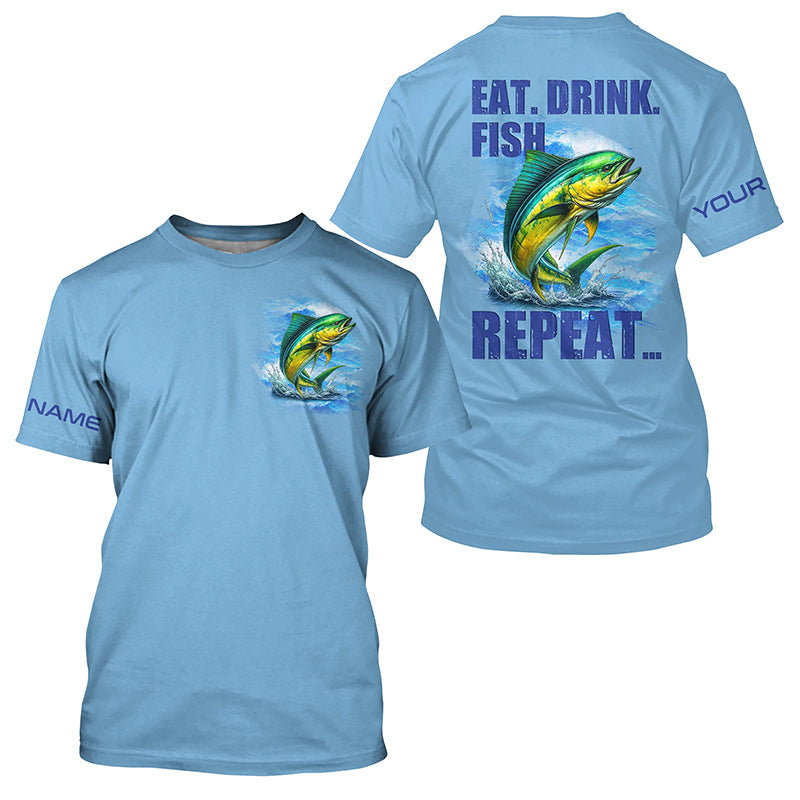 Mahi mahi (Dorado) Fishing Custom Long Sleeve Performance Fishing Eat Drink Fish Repeat | Blue NQS6610