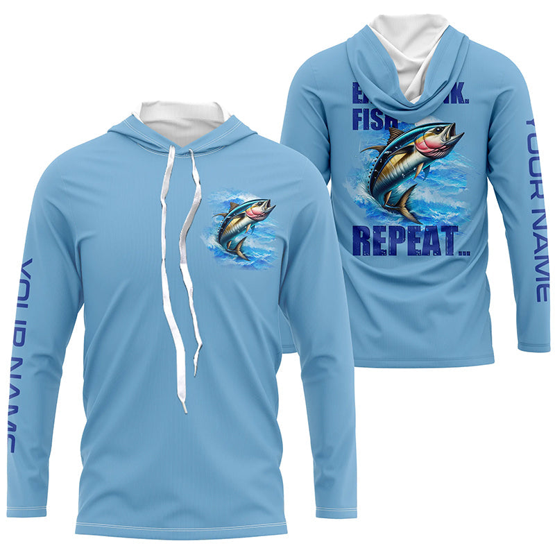 Tuna Fishing Custom sun protection Long Sleeve Performance Fishing Eat Drink Fish Repeat | Blue NQS6611