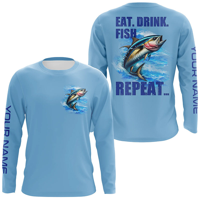 Tuna Fishing Custom sun protection Long Sleeve Performance Fishing Eat Drink Fish Repeat | Blue NQS6611