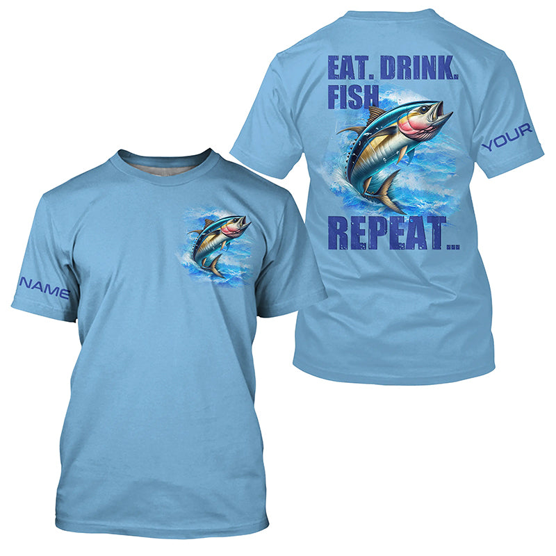Tuna Fishing Custom sun protection Long Sleeve Performance Fishing Eat Drink Fish Repeat | Blue NQS6611