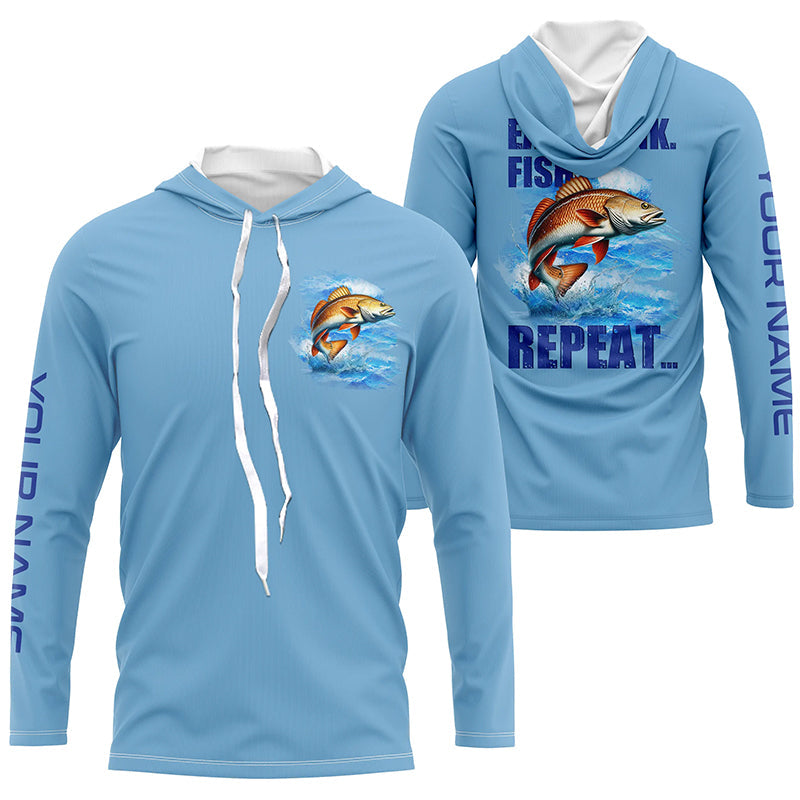 Redfish puppy drum Fishing Custom Long Sleeve Performance Fishing Eat Drink Fish Repeat | Blue NQS6612