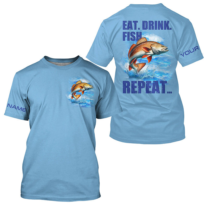Redfish puppy drum Fishing Custom Long Sleeve Performance Fishing Eat Drink Fish Repeat | Blue NQS6612