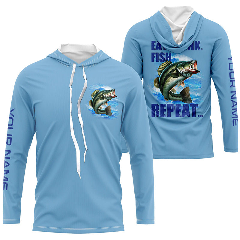 Largemouth Bass Fishing Custom Long Sleeve Performance Fishing Eat Drink Fish Repeat | Blue NQS6613